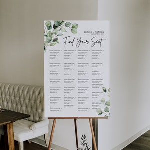 Seating chart alphabetical, Greenery seating chart template, Wedding seating chart, Modern greenery eucalyptus wedding sign #green022