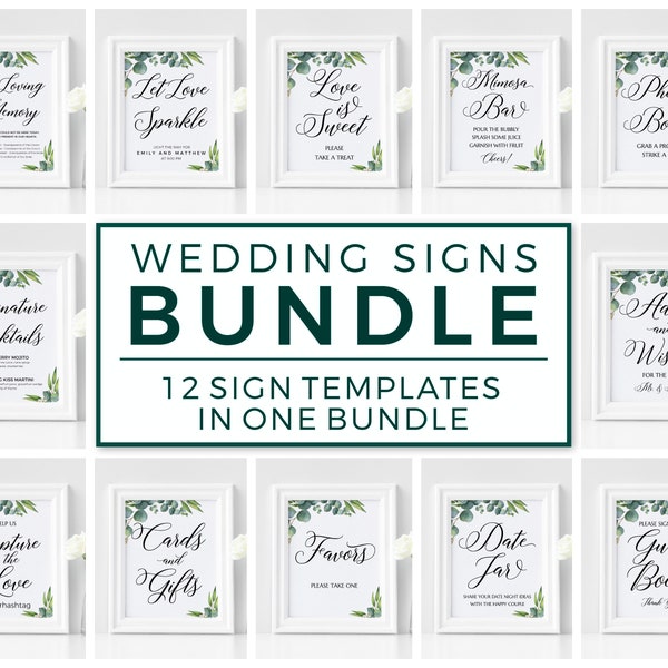 Wedding signs bundle, Eucalyptus wedding signs, Floral wedding signs templates #EUC020