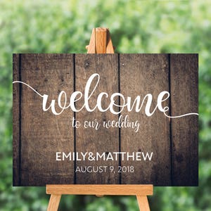Wood Welcome Wedding Sign, Printable Wooden Sign, Wood Wedding Signs, Calligraphy Sign, Editable ...