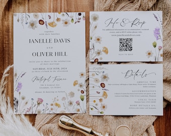 Wedding Invitations floral, Wildflower Invitation set, Wedding invitation template, Botanical wedding invitation #Florawild