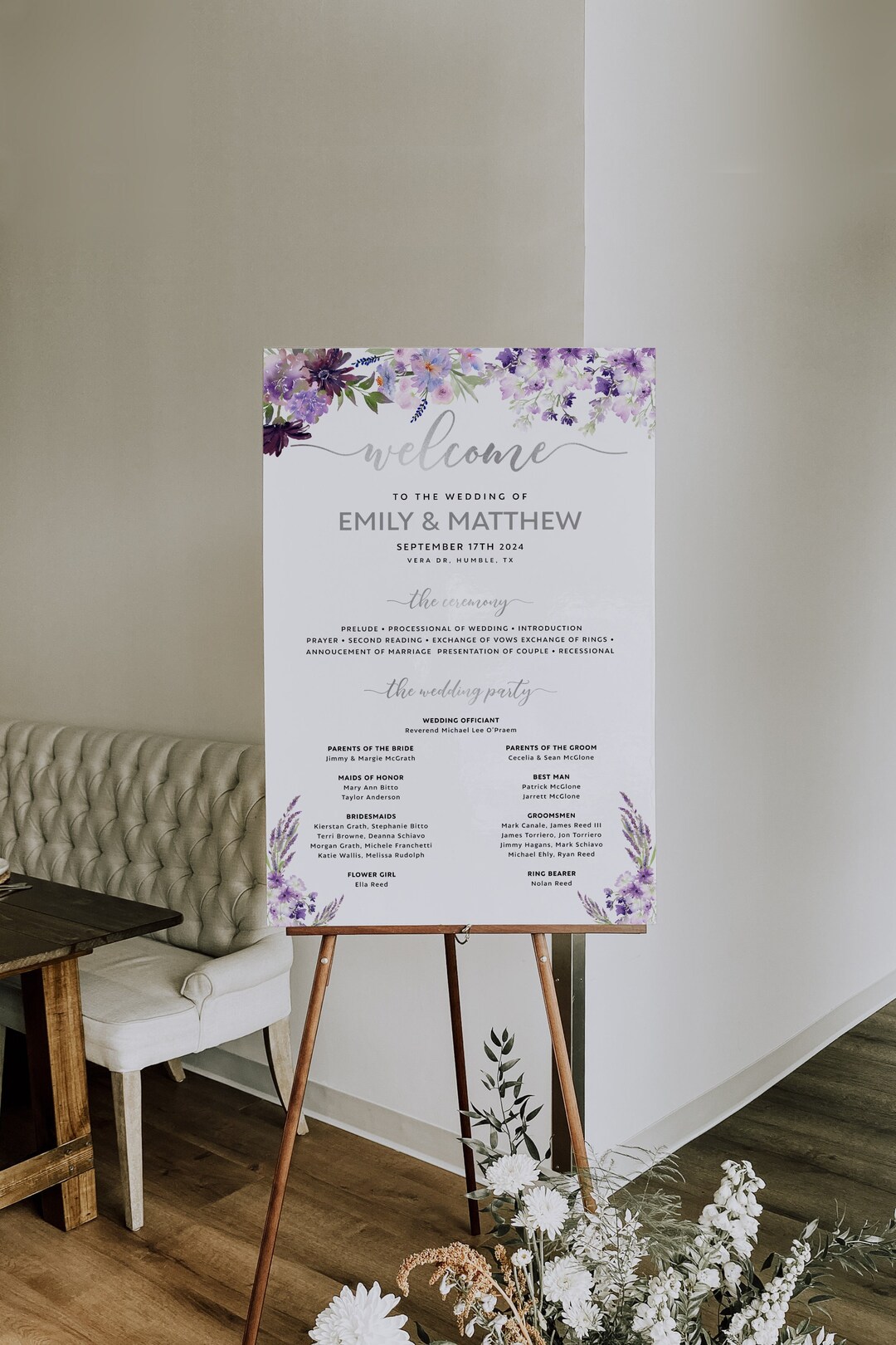 Wedding Program Sign Template, Wedding Ceremony Sign, Lavender, Purple ...