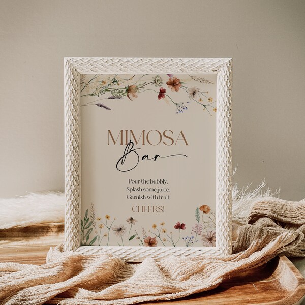 Mimosa Bar Sign, Floral Mimosa Bar sign, Beige Floral Wedding Sign, Wildflower Wedding Sign #Mila