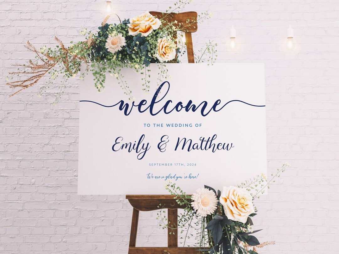 Navy Sign Template, Simple Modern Wedding Sign navy019