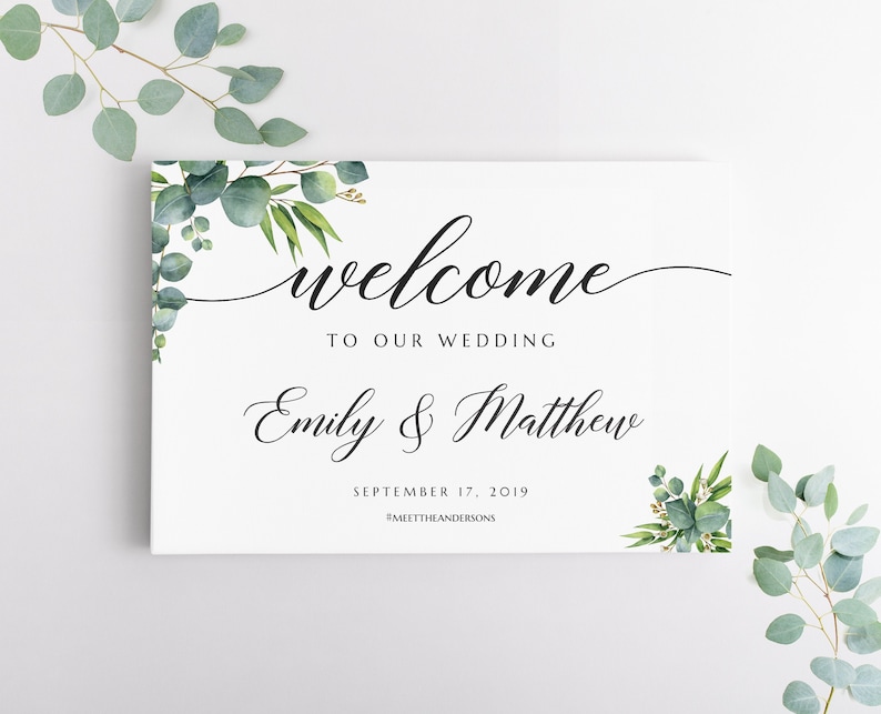 Greenery wedding bundle, Seating chart sign, Welcome sign, Menu, Place cards, Table numbers, Eucalyptus wedding stationery EUC020 image 4