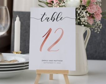 Rose Gold table numbers, Wedding table numbers template, Table number signs #rgd019