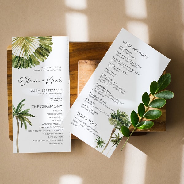 Wedding program template, Tropical wedding program, Boho wedding program, Beach wedding program #trop021vsd