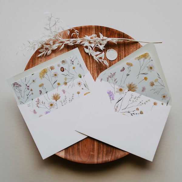 Wildflower envelope liner,  Envelope liner for wildflower theme wedding invitations, Wildflower envelope inserts #Florawild