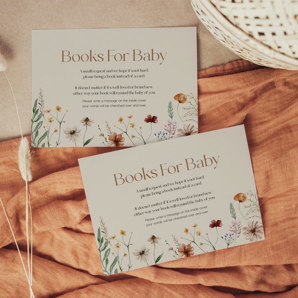 Libros Boho para tarjeta de bebé, tarjeta Baby Shower Books, Baby shower de flores silvestres #Mila