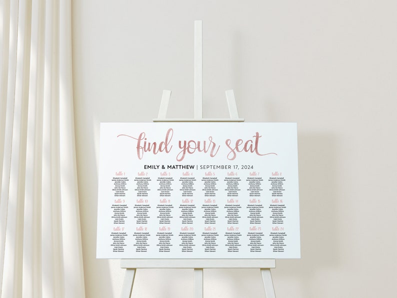 rose gold seating chart