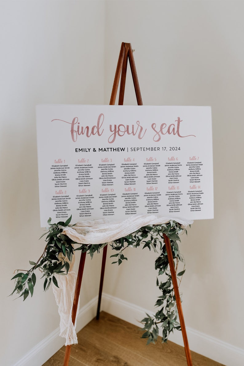 rose gold seating chart