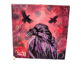 アルビノカラスの絵画：幻想的な鳥のアクリルアート、16x20 - Etsy 日本