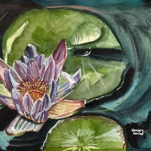 Dipinto originale di fiori di ninfea, tecnica mista su carta, dimensioni dell'opera: 9"x12", dipinto floreale, dipinto floreale
