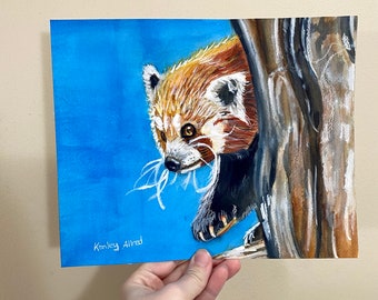 Original Art Red Panda Watercolor Painting Size 8”x10” Artwork