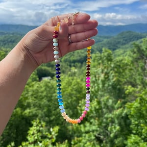 Rainbow Gemstone Necklace | Rondelle Bead Necklace | Rainbow Stone Necklace