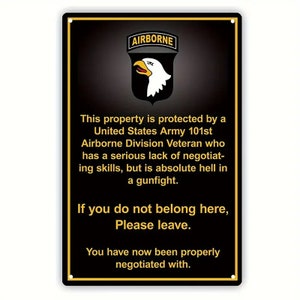 United States Army 101st Airborne Veteran Metal Sign