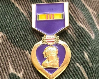 Purple Heart with Vietnam Service Ribbon Pin Army Marines Navy Air Force Coast Guard