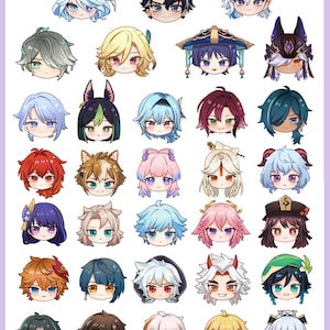 May include: A collection of thirty-one chibi-style character head illustrations arranged in a grid. Each character features distinct hair colors, eye shapes, and accessories, with three icons labeled with the red text NEW above their heads.