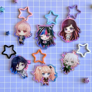 Danganronpa 2 & 3 Holo charms / Nagito Kokichi Junko Chiaki Ibuki Mikan SDR2 dangan ronpa goodbye despair rainbow keychain