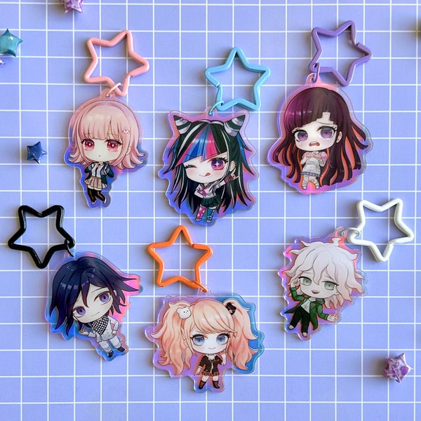 Danganronpa 2 & 3 Holo charms / Nagito Kokichi Junko Chiaki Ibuki Mikan SDR2 dangan ronpa goodbye despair rainbow keychain