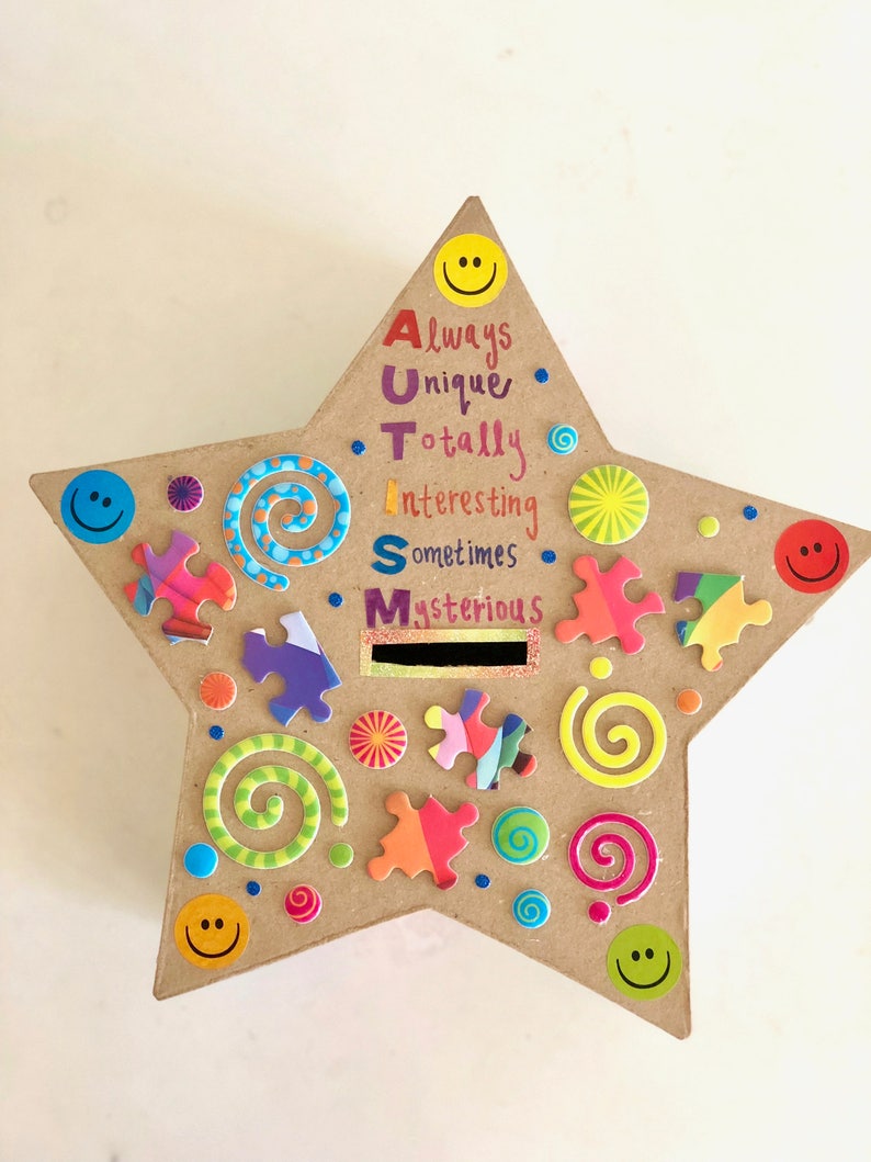 Autism Awareness Donation Box Money Box Handmade Coin Bank !   Etsy - image 0