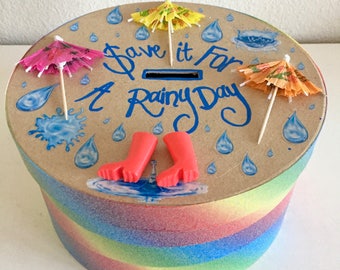 Fondo de día lluvioso, Coleccionable, Caja de dinero, Idea de regalo, Hecho a mano, Caja de arco iris
