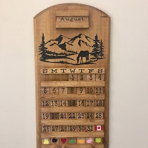 Wooden Perpetual Calendar, Wooden Calendar, Mountain Design, Horse Calendar, Personlized gift, Housewarming Gift, Wedding gift, Holiday Gift