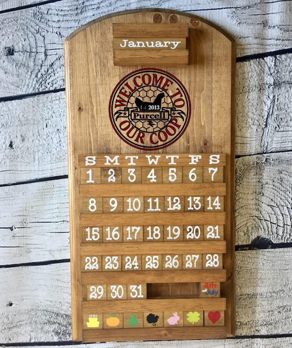 Calendrier perpétuel en bois, calendrier en bois, conception de poulailler,  cadeau poulailler, cadeau de pendaison de crémaillère, cadeau de mariage,  cadeau de vacances -  France