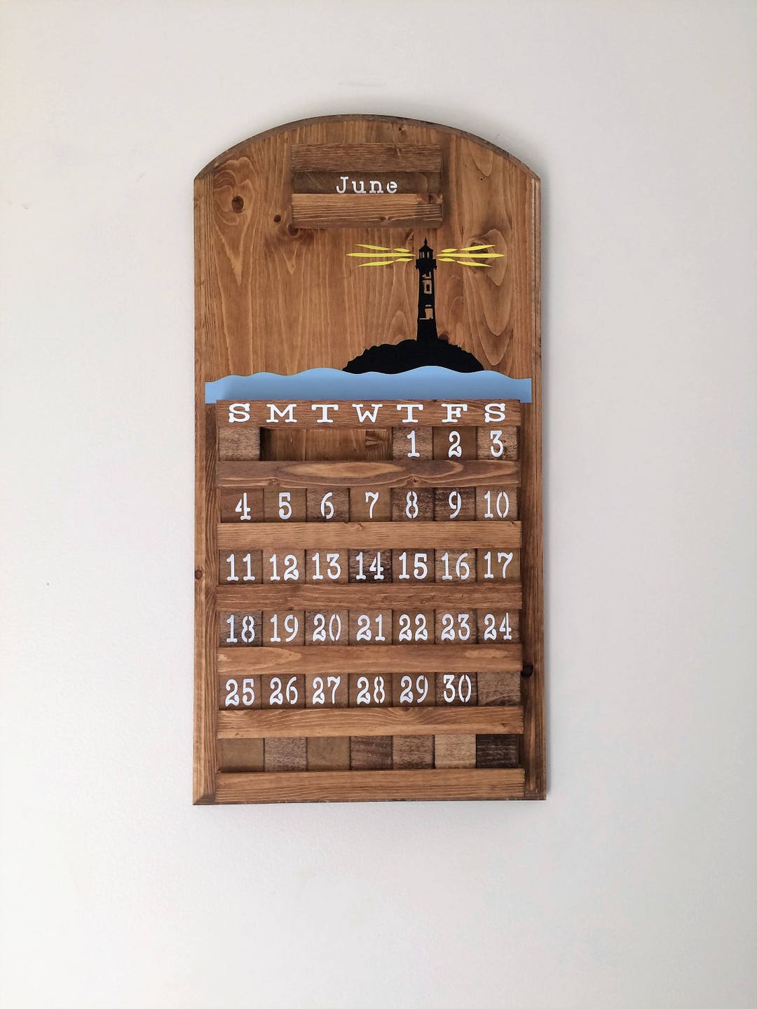 Lighthouse Calendar Wooden Calendar Wooden Perpetual Etsy
