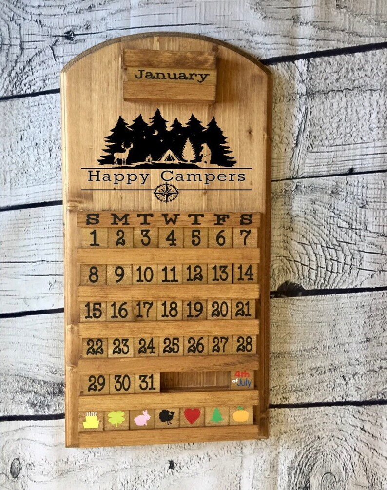 Camping Calendar Nature Calendar Wooden Calendar Perpetual Etsy