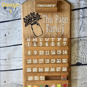 Wooden perpetual calendar, wooden calendar, mason jar design, last name design, country design, housewarming gift, wedding gift, holiday,