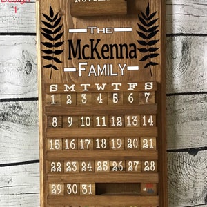 Wooden Perpetual Calendar, Wooden Calendar,  family Name,Last name,  Wedding Gift, Holiday Gift, Housewarming gift, Personalized gift,