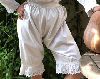 1900 Antique Pantalon Panty Culotte Short bermuda Faite main Provençale à Volants Brodé Monogramme