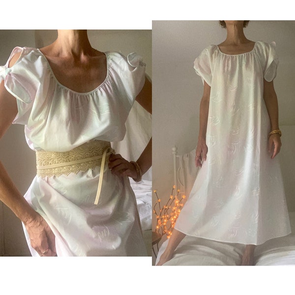 80s Made in France "Nouvelles Galeries Lingeries" Robe de chambre Chemise de nuit Robe longue maxi d'Intérieur extérieur