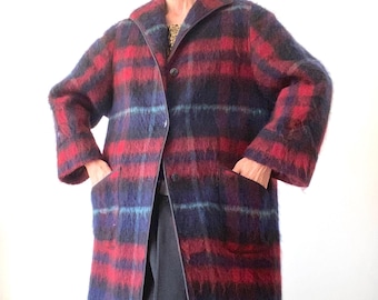 90s Pure New Wool Coat Made in France Checkered Beautiful Tartan Colors