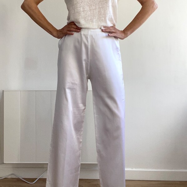 70s Satin blanc french label lingerie "Gemma" Pantalon Made in France minimaliste chic fluide