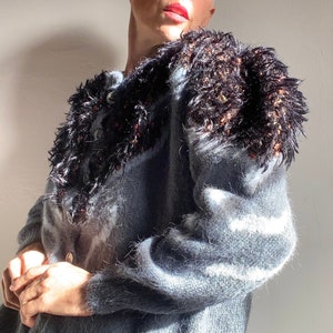 80s Anny Blatt Laine mohair lurex Fait main Cardigan Tricoté à la main Maille Sweater pull gilet boutonné Fluffy image 1