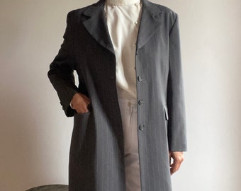 90s Made in France Blazer "Mina.B" french label Manteau veste redingot Long à rayures Chic classique