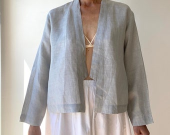 90s Kenzo Made in France Veste en lin Chemise Top Minimaliste chic Kimono style