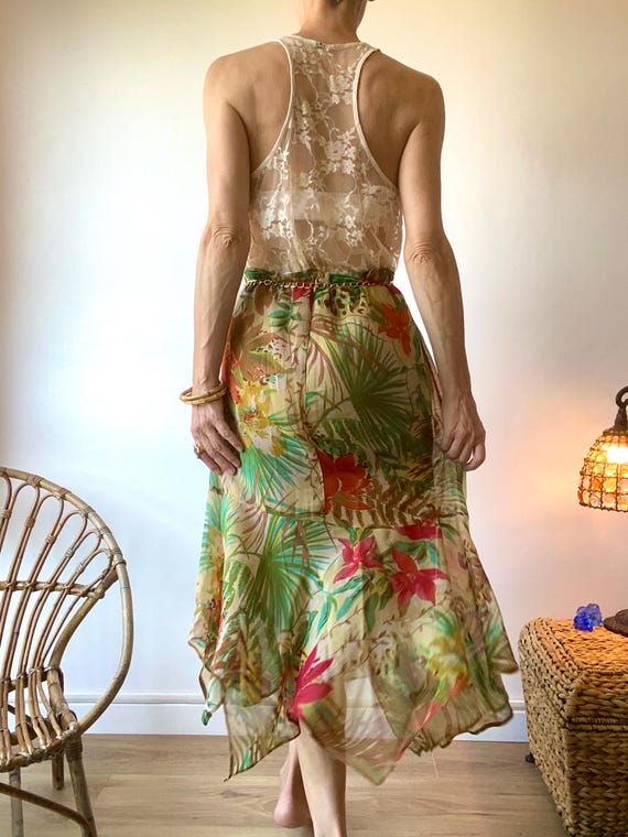 Falda midi de gasa francesa de los años 90, larga, maxi