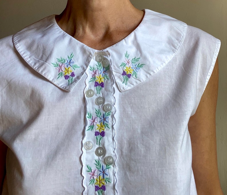 Jaren '90 Bloemenborduurwerk Shirttop Vintage Knoopblouse tanktop Geborduurde kraag Romantische weidebloemen afbeelding 4