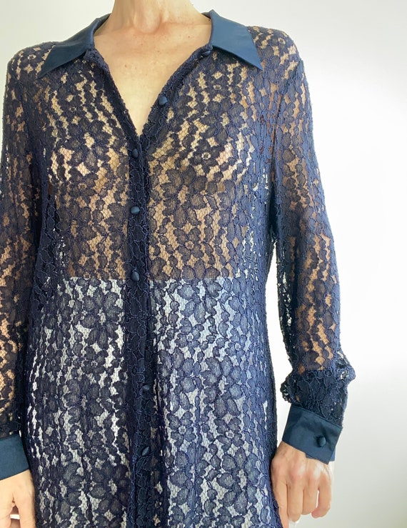 90s French label "Marcelle Griffon" Lace Navy blu… - image 4