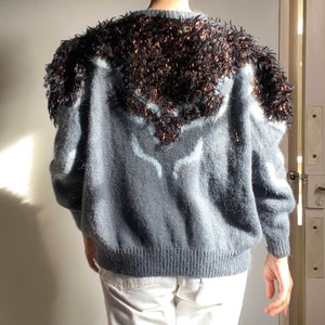 80s Anny Blatt Laine mohair lurex Fait main Cardigan Tricoté à la main Maille Sweater pull gilet boutonné Fluffy image 4