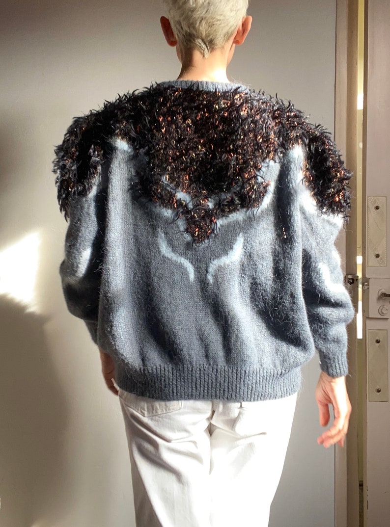 80s Anny Blatt Laine mohair lurex Fait main Cardigan Tricoté à la main Maille Sweater pull gilet boutonné Fluffy image 4