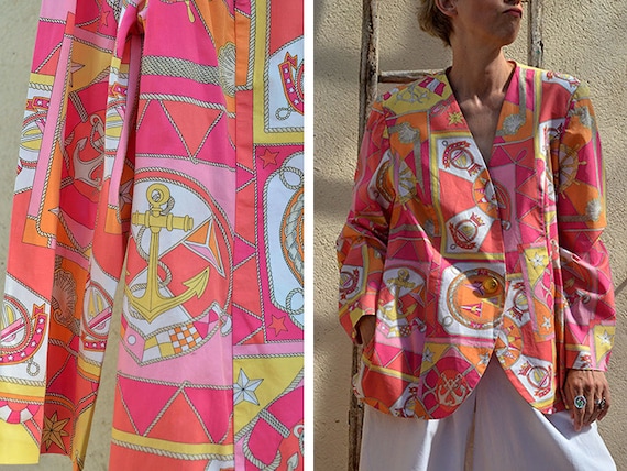 French Nautical Riviera Blazer oversize Vintage Fr