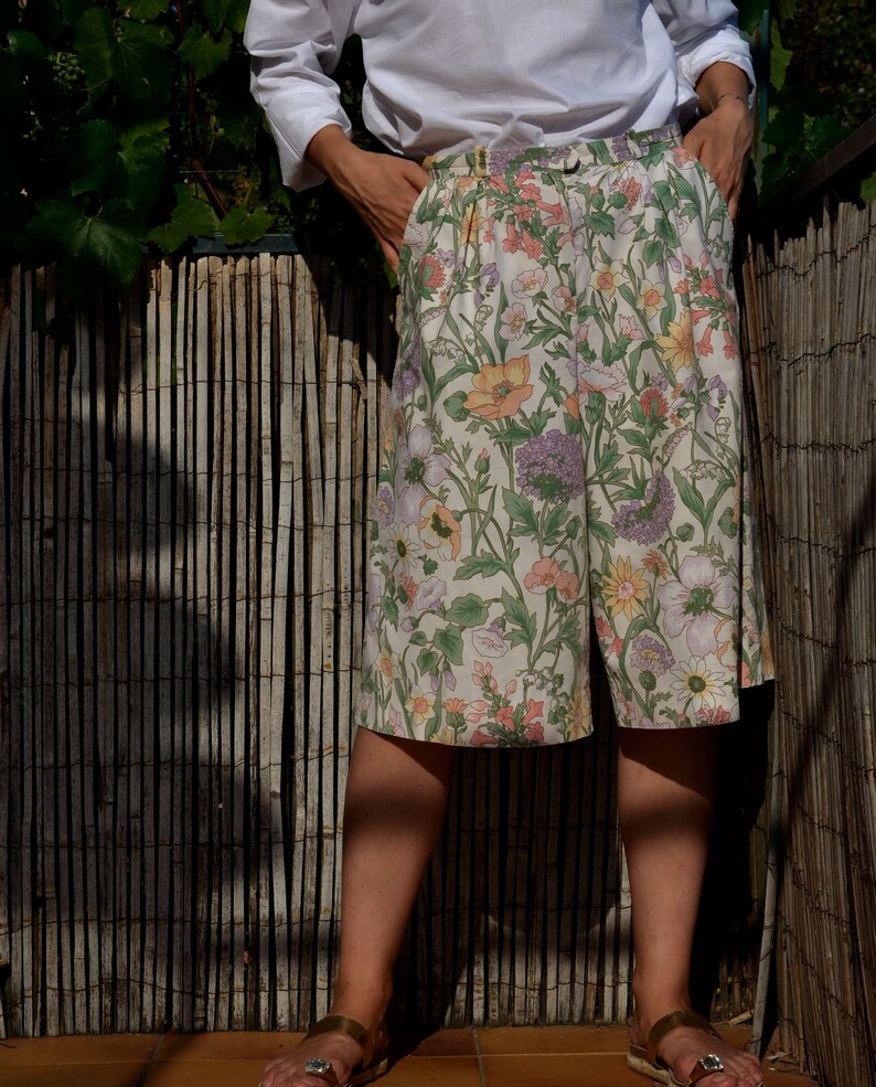 Bermuda floral Cyrillus Paris vintage French Size Cotton Pockets Imrim\u00e9 English garden pastel green pink-blush lilac size LXL