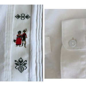 90s Chemise Bavaroise brodée Coton blanc brodé personnages Broderie Chemisier top blouse blanche Ethnique folk Plissée image 5