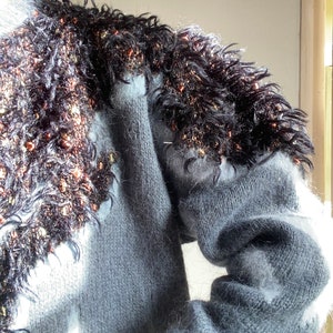 80s Anny Blatt Laine mohair lurex Fait main Cardigan Tricoté à la main Maille Sweater pull gilet boutonné Fluffy image 6