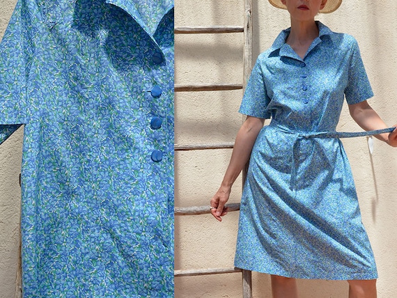 Liberty Blue French Vintage Dress 80s Handmade Cot