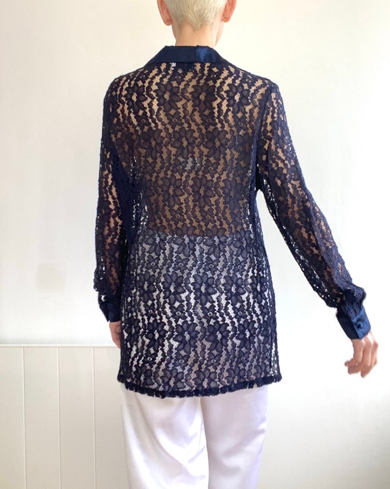 90s French label "Marcelle Griffon" Lace Navy blu… - image 6