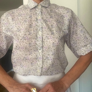 90s Made in France Liberty Adorable Cotton Shirt Blouse Button Down Floral Boho Pastel Flowers